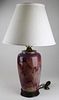 contemporary Chinese flambe table lamp, ht 14”, overall ht 28”