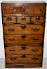 19th c Japanese elm and pine four part chest on frame. Refinished, original iron hardware, 7 drawers