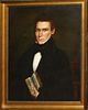 19th c New England portrait of a gentleman with book 30 x 24" o/c relined