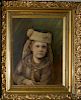 circa 1880 o/b portrait of a young girl in a fur hat with a locket