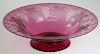 large Pairpoint cranberry glass cut to clear footed centerpiece bowl with etched grape and leaf dec