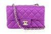 CHANEL QUILTED PURPLE SATIN MINI CLASSIC FLAP GHW