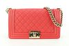 CHANEL RED QUILTED CAVIAR LEATHER MEDIUM BOY BAG GHW