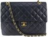 CHANEL NAVY QUILTED LAMBSKIN GHW SQUARE HALF FLAP MEDIUM CLASSIC BAG