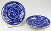 set of 6  deep blue Stafforshire porcelain luncheon plates w/ transfer dec fruit and acanthus border