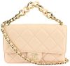 CHANEL 20C LIGHT BEIGE QUILTED LEATHER WALLET ON DOUBLE CHAIN 2WAY