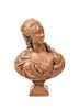 A French Terracotta Bust of Madame Du Barry, after Augustin Pajou, Height 26 1/4 inches.