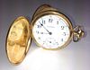 14k y.g. Waltham closed faced pocket watch with 17 jewels. Running. Arabic numerals, hours, minutes,