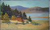 Early 20th c New England School mountain landscape oil on board 14 x 20" unsigned