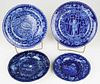 four Deep Blue Staffordshire porcelain plates plates w/transfer dec of fruit, shells and cherub by W