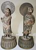 pr of early 18th c Chinese Qing-Lung carved wooden figures mounted in brass as bookends, ht 5.5', ov