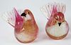 pair of gold fleck raspberry Murano mid-century art glass  bird figures 3.5" x 6"