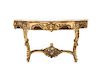 A Louis XV Style Gilt Painted Console Table, Height 30 1/2 x width 55 x depth 16 inches.