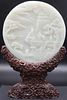 Chinese Carved High Relief Jade Disc on Stand.