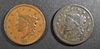 (2) 1837 HEAD OF 1838 LARGE CENTS  FINE