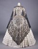 TWO CHANTILLY LACE & ONE HAND EMBROIDERED SHAWLS, 1840-1860s