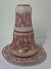 ANTIQUE FRENCH WHITE PINK CUT OPALINE BEDSIDE TUMBLE UP