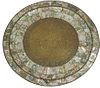 AN ANTIQUE BRASS AND MOTHER OF PEARL INDO PORTUGUESE CIRCULAR CHARGER