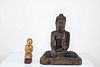 Grp: 2 19th/20th c. Thai Carved Wood Inlaid Buddha