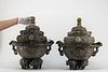Lrg Pr Chinese Metal/Jade Censers Temple Braziers