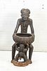 Large African Wooden Offering Bowl with Figure