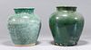 Two Chinese Green Glazed Ceramic Jars