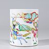 Chinese Famille Rose Enameled Porcelain Brush Pot