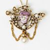 14k diamond pansy flower enamel brooch or pendent necklace with chain