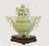 Chinese Jade Urn on Wood Vase