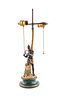 Polychrome Painted Bronze Table Lamp - Native Man
