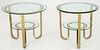 Modern Gold Tone Two Tier Glass Accent Tables, Pr