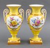 Meissen Yellow Glazed Porcelain Urn Vases, Pair