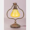 A Tiffany Studios Patinated Bronze Harp Table Lamp, 20th Century,