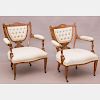 A Pair of Italian Walnut Parlor Chairs, 19th Century.