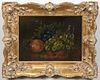 W. Hunt, "Still Life of Fruit with Grapes, Strawberries, and Peach," 19th c., oil on canvas, signed lower right, with a "Reeves and Sons Artists' Canv