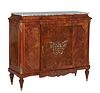 Louis XVI Style Ormolu Mounted Walnut and Mahogany Marble Top Sideboard, 20th/21st c., the highly figured tan and white breakfront marble over an ogee