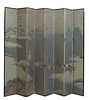 Large Chinese Eight Panel Folding Floor Screen, 20th c., decorated with equestrian scenes, H.-94 in., total W.- 132 in.