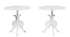 Pair of Cast Aluminum Patio Side Tables, the pierced scrolled circular top on a cylindrical support to tripodal scrolled cabriole legs, H.- 20 in., Di