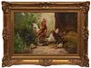 Paul Henry Schouten (Belgium, 1860-1922), "Chickens," early 20th c., oil on canvas, signed lower right, presented in a gilt frame, H.- 15 1/4 in., W.-