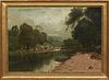 Joseph Million (France, 1861-1931), "Cows Grazing and Drinking by the River," 19th c., oil on canvas, signed lower right, with "10 PB" stamped on canv