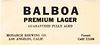 1933 Balboa Premium Beer Label No Ref. Keg or Case Label Unpictured Los Angeles, California