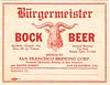 1935 Burgermeister Bock Beer Label No Ref. Keg or Case Label WS47-24 San Francisco, California