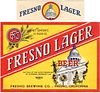 1937 Fresno Lager Beer 11oz Label WS7-06V Fresno, California