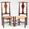 Two Similar Queen Anne Oak and Fruitwood Rush Seat Chairs, Long Island