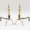Pair of Federal Brass Urn Top Andirons, New York