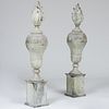 Pair of Neoclassical Style Zinc Urns With Flame Finials