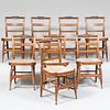Set of Eight Federal Grain Painted and Parcel-Gilt Rush Seat Fancy Chairs
