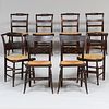Assembled Set of Six American Grain-Painted and Stencil Decorated Rush Seat Fancy Chairs