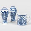 Pair of Chinese Export Blue and White Porcelain Vases and a Mug