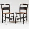 Pair of Hitchcock Painted Rush Seat Side Chairs